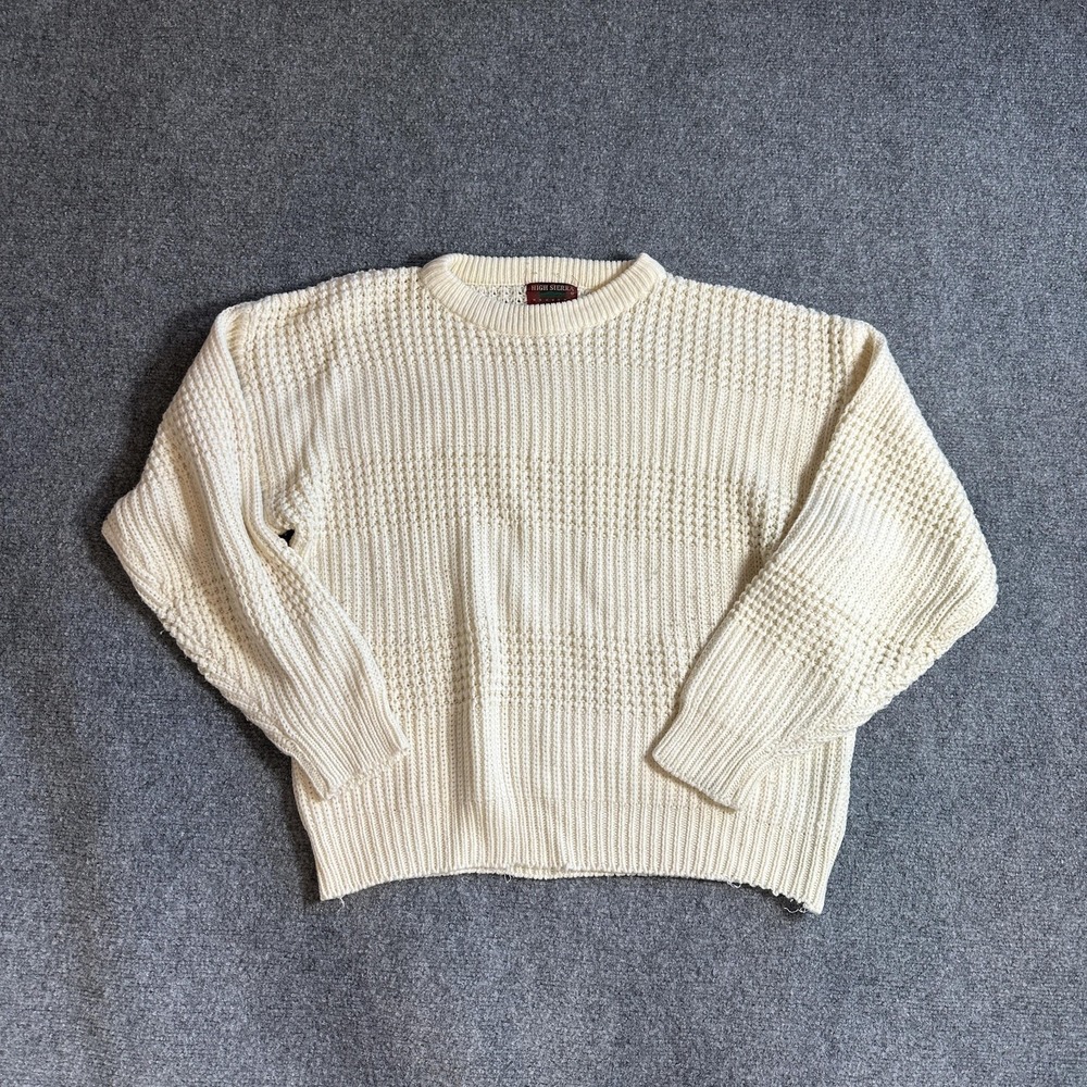 High Sierra Sweater Mens Medium White Acrylic Crewneck Waffle Knit Pullover